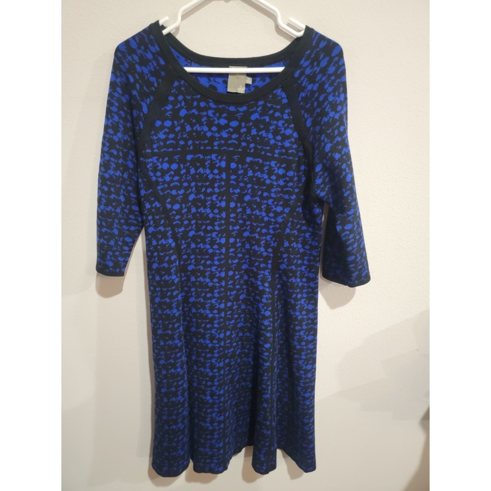 Taylor Womens Blue/Black Pebble Print Knit Sweater Dress 3/4 Sleeve Size XL EUC